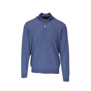 NEW FEDELI men's lightweight wool quarter zip jacket in denim